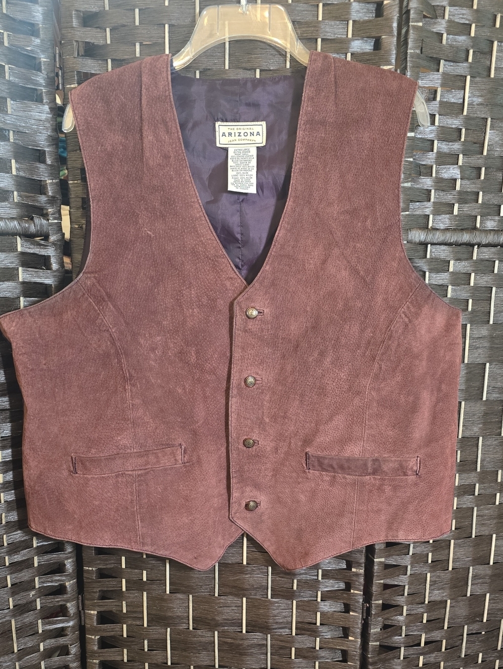 Vintage Arizona Jean Co Burgundy Genuine Suede Leather Vest, XL